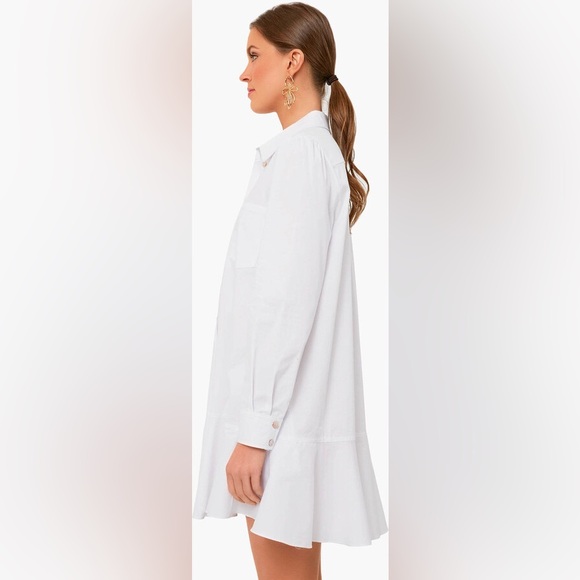 Tuckernuck Callahan Shirt Dress White Cotton Poplin Ruffle Pockets Size XS NWOT - Picture 10 of 12